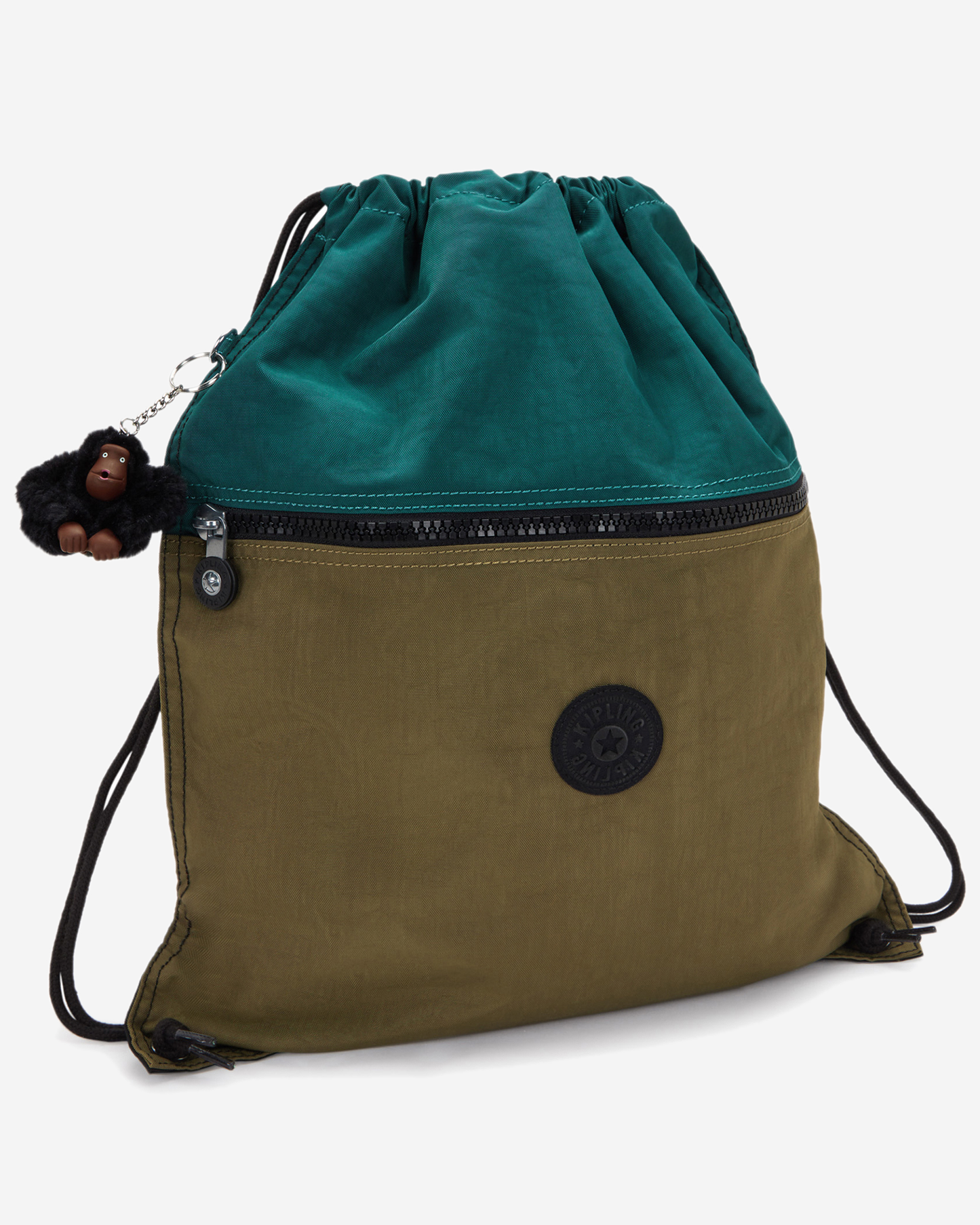 Kipling Supertaboo Black Khaki Bl Medium Backpack with Drawstring 09487-5FY