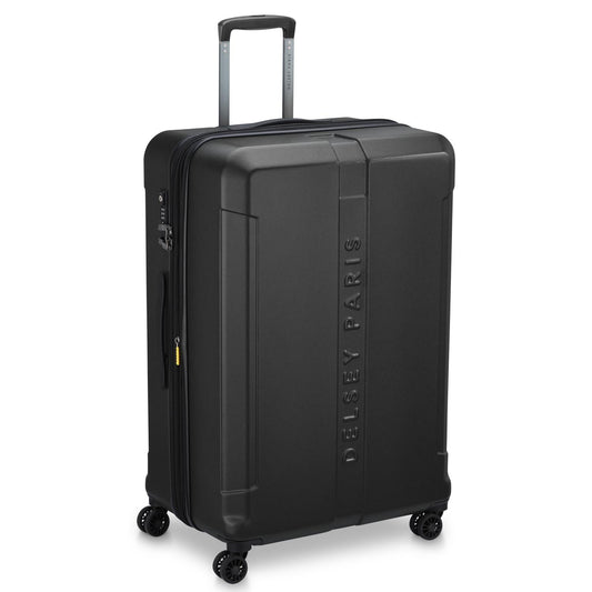 حقيبة سفر صلبة من Delsey Paris Depart مقاس 80 سم، مزودة بأربع عجلات مزدوجة قابلة للتمدد، وحقيبة سفر سوداء اللون - 00314583000 X9