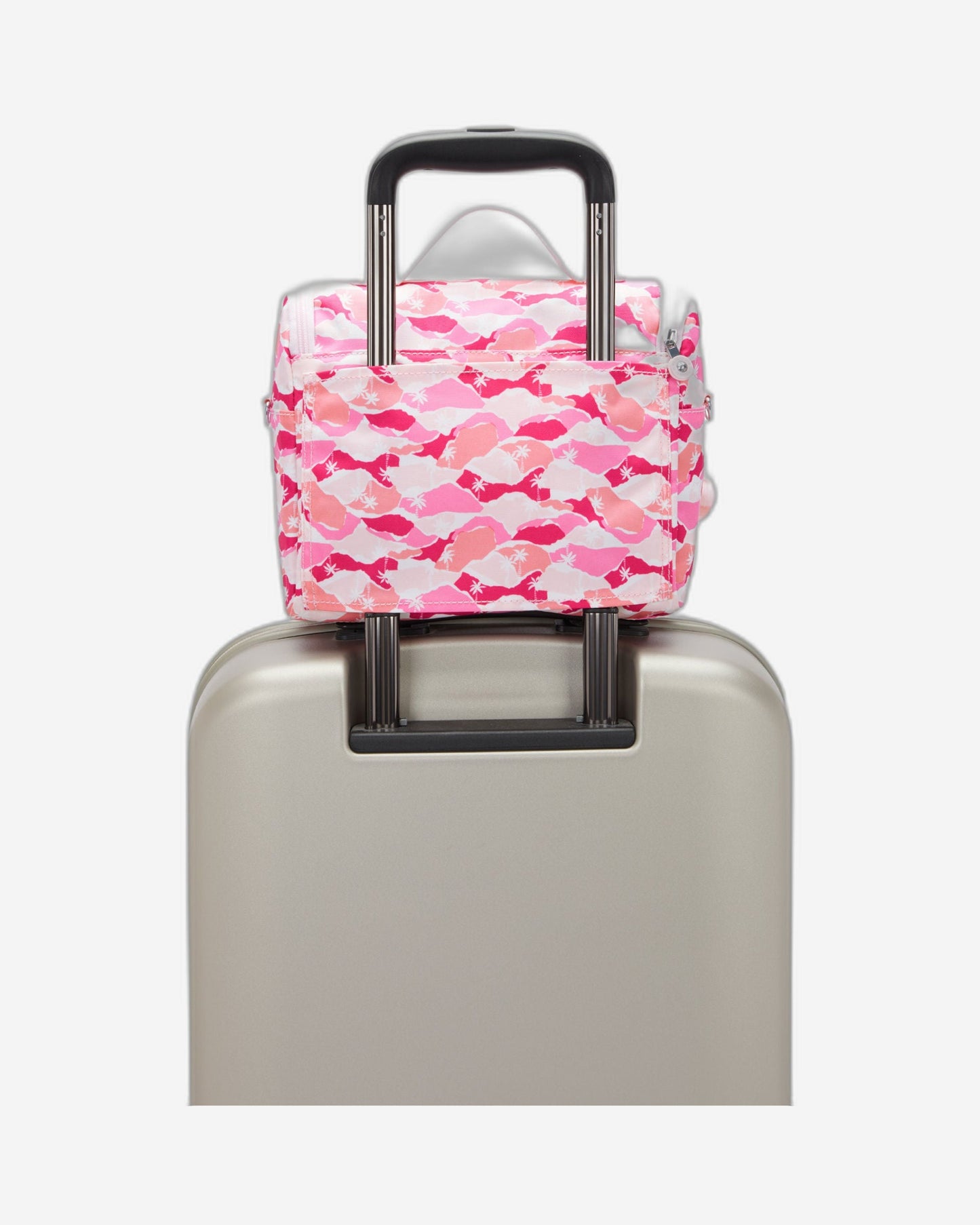 حقيبة غداء كبيرة Kipling New Kichirou Pink Palm مع جراب عربة I5749-1BV