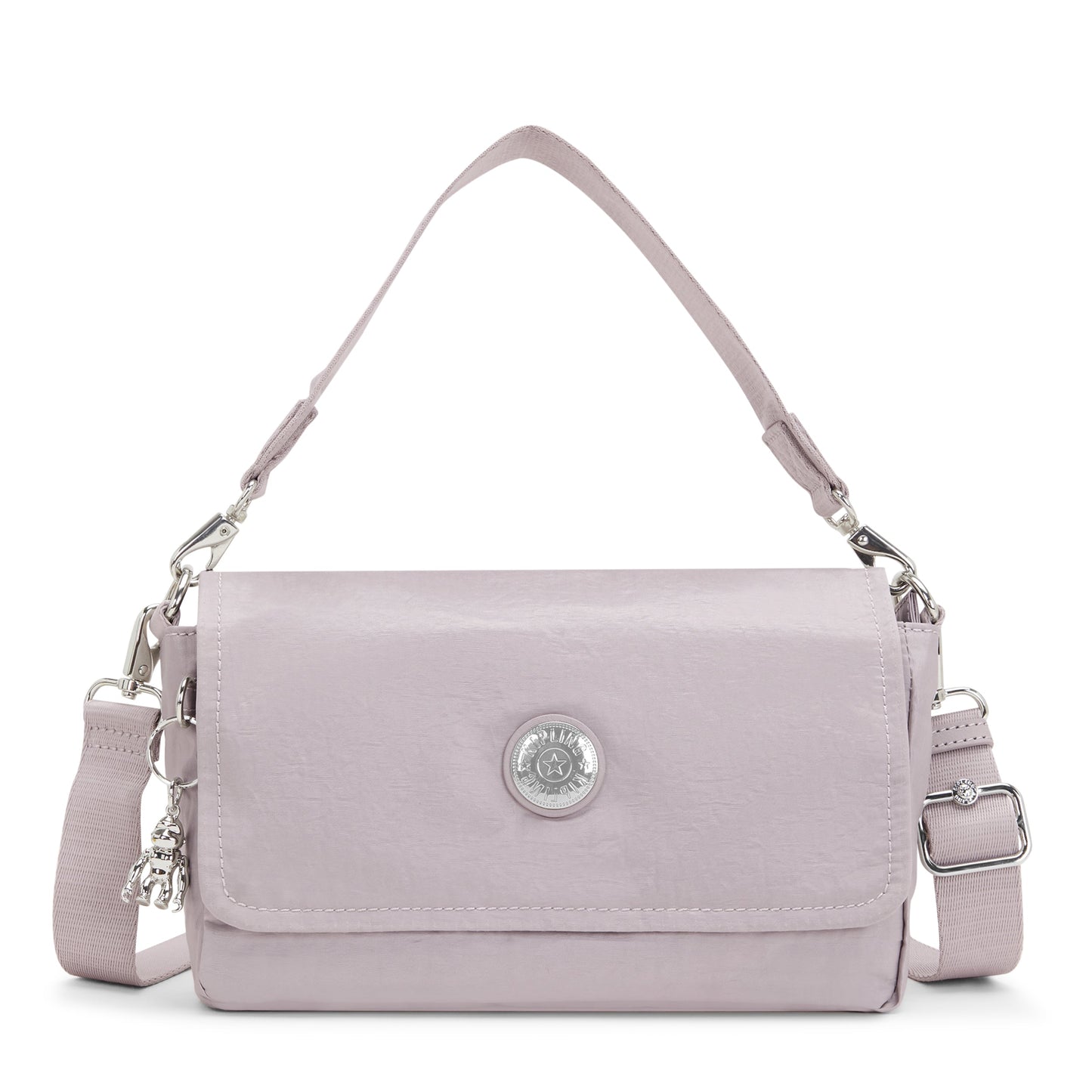 KIPLING-Aras-حقيبة كتف صغيرة (بحزام قابل للإزالة)-فضي لامع-I6941-K6G