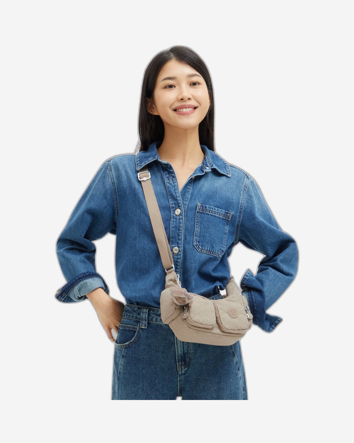 حقيبة كتف صغيرة Kipling Rikka Mini Sign Beige Embed I7005-96A