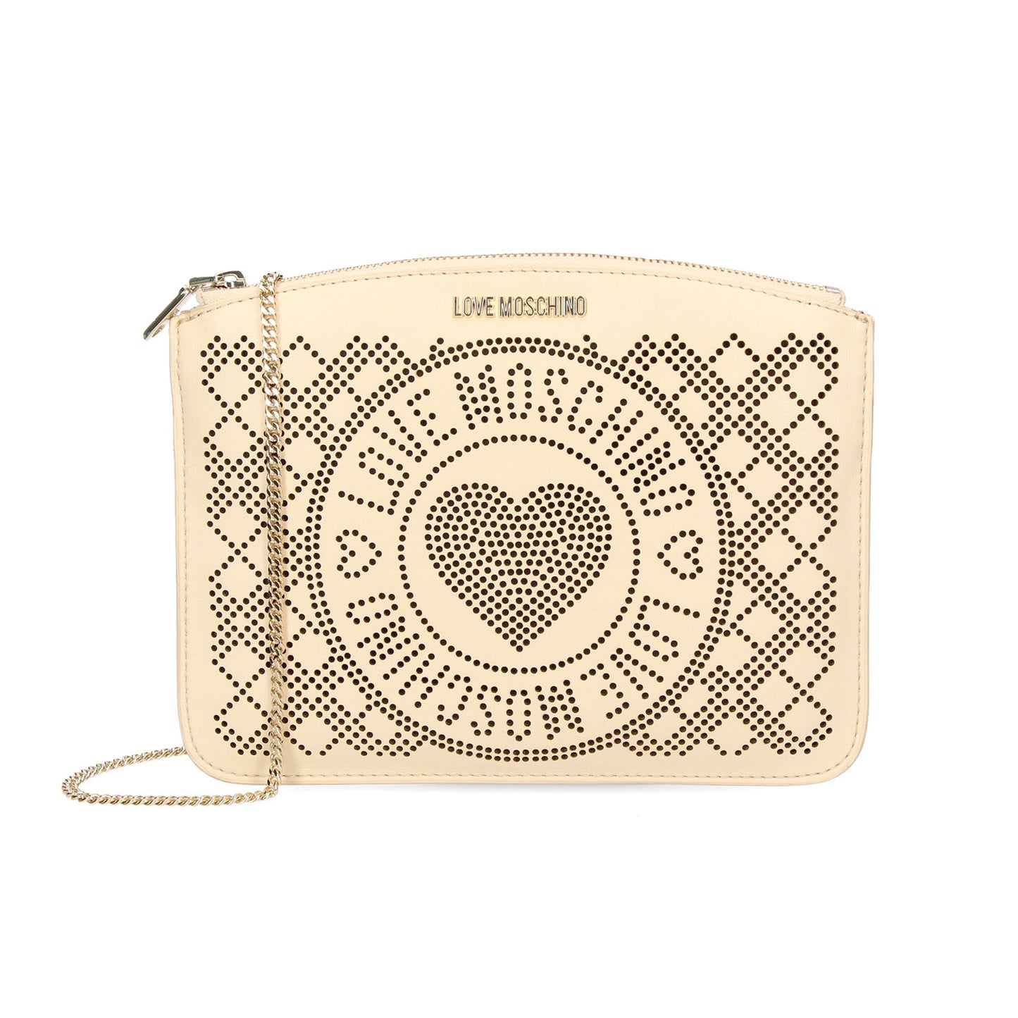 LOVE MOSCHINO PERFORATED HEART CROSSBODY BAG WHITE