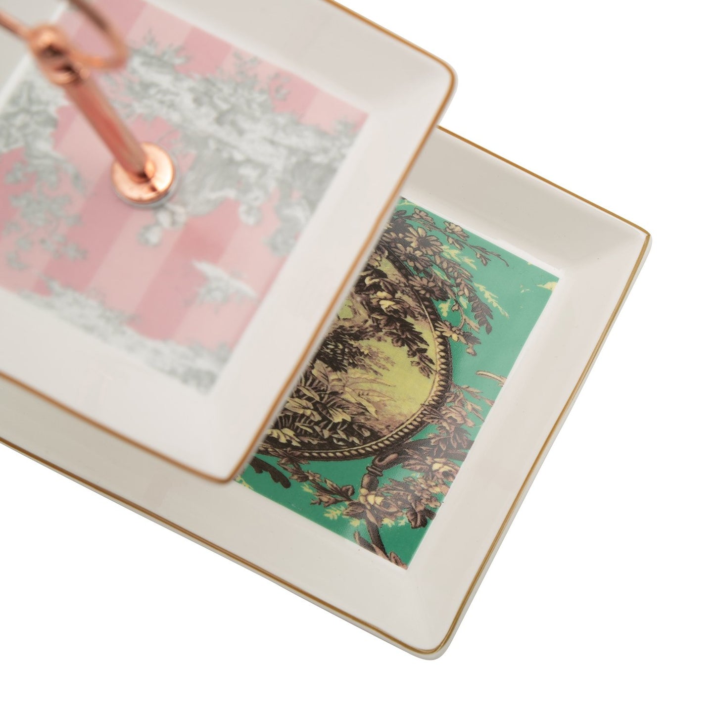 L'atelier FB Toile De Jouy 2 Levels Square Plate with Holder - TC 4718 015 - Jashanmal Home