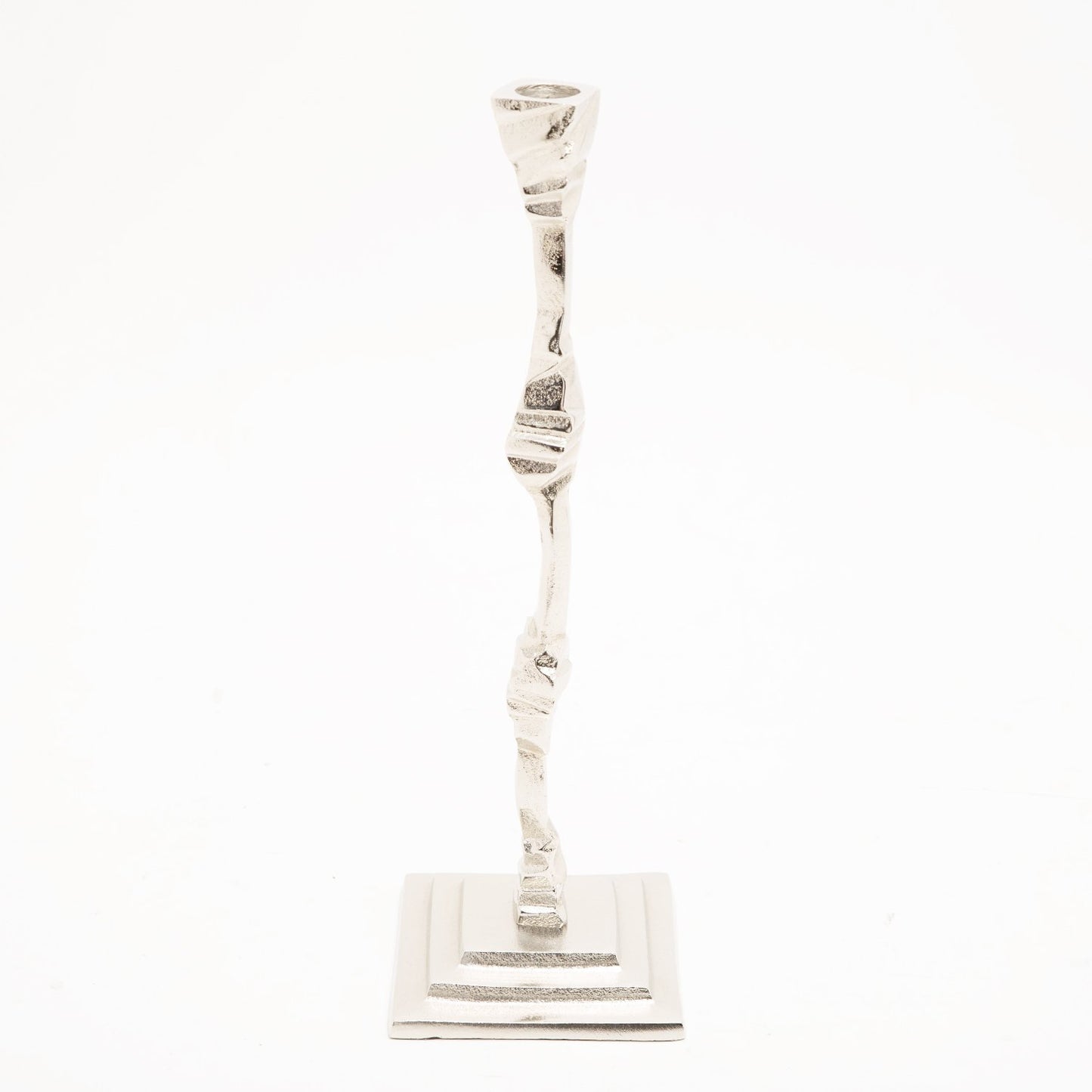 PANACHE DECO ALUM CANDLE HOLDER 13.25 NICKEL- 00122
