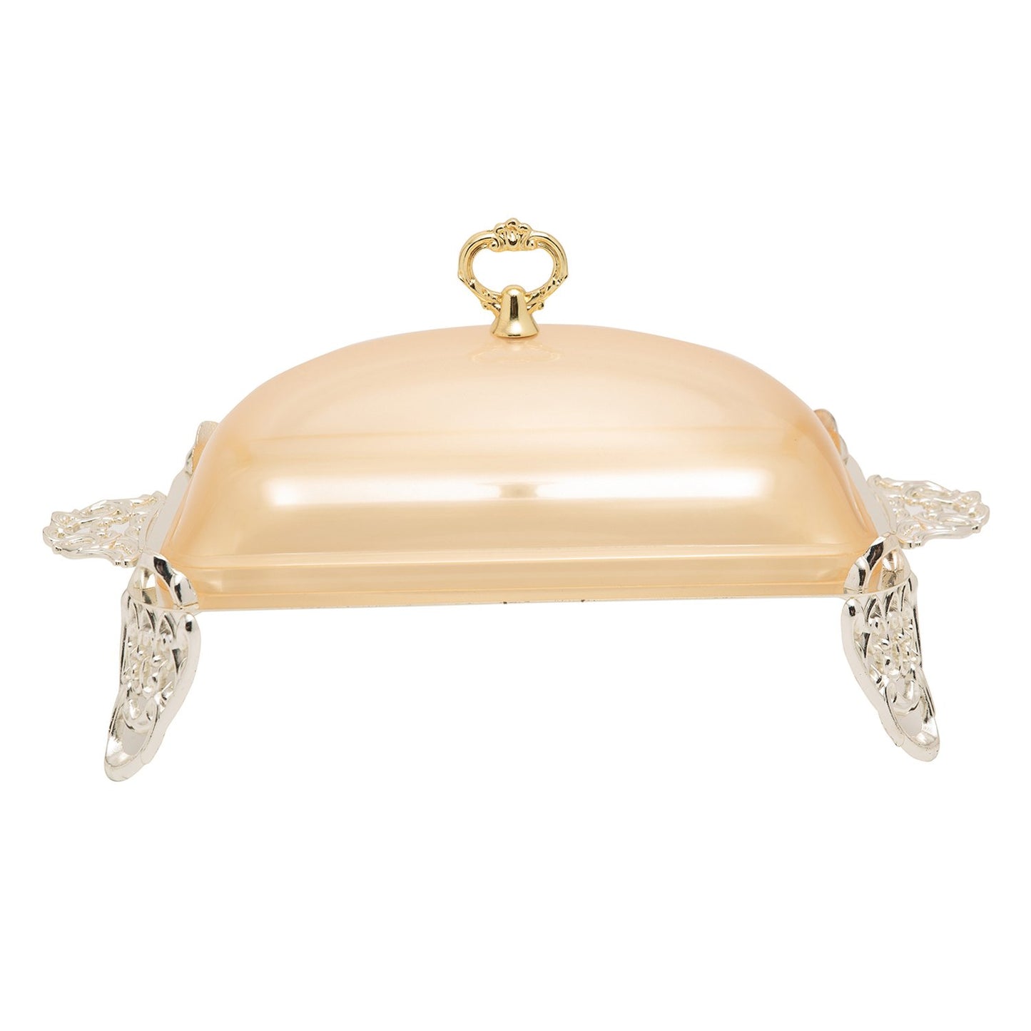 SILVER PLATED FOOTED RECTANGLE TRAY WITH GOLD COVER