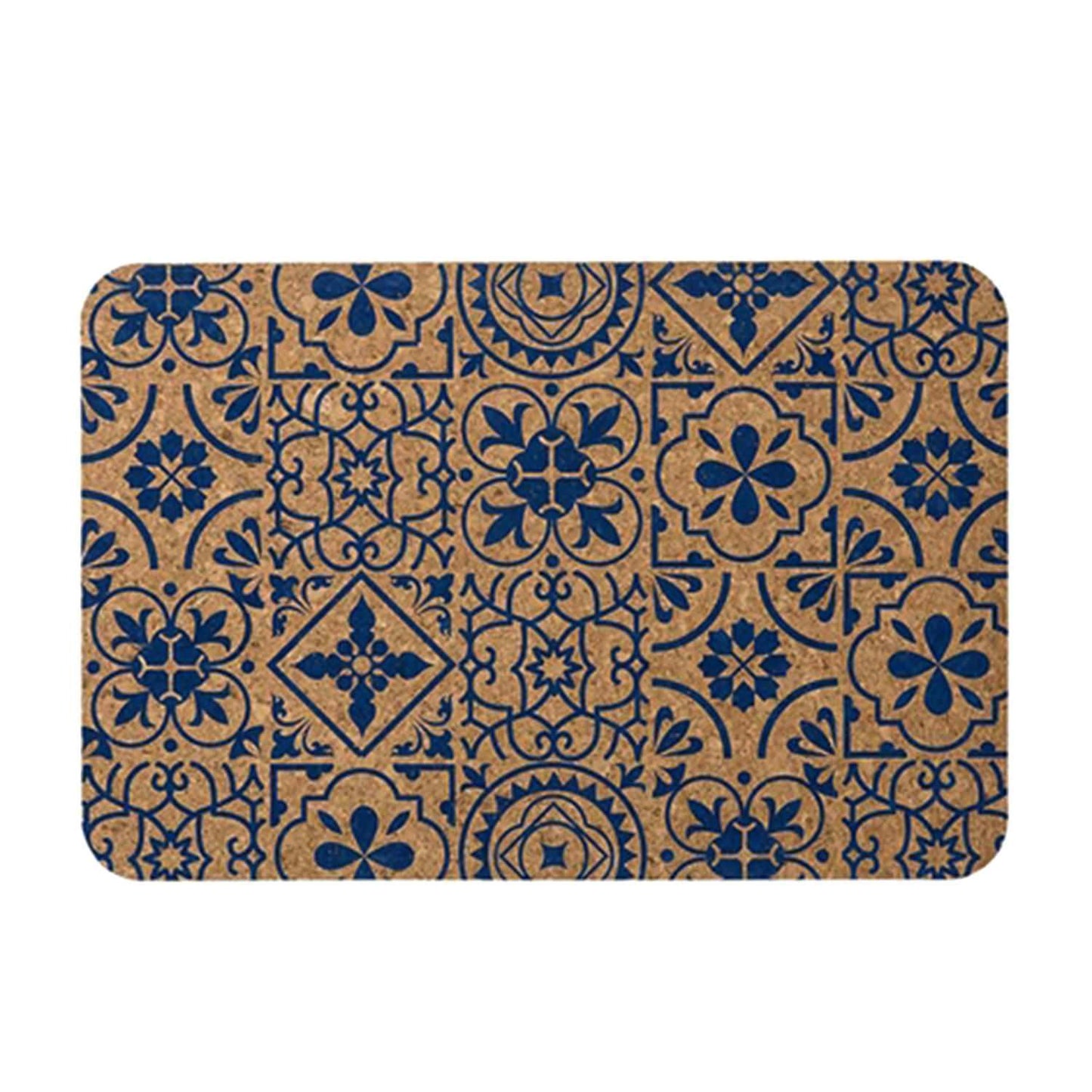 Ladelle Morocco Tile Navy Printed Cork Placemat - Brown, Set of 4 - 40052 - Jashanmal Home