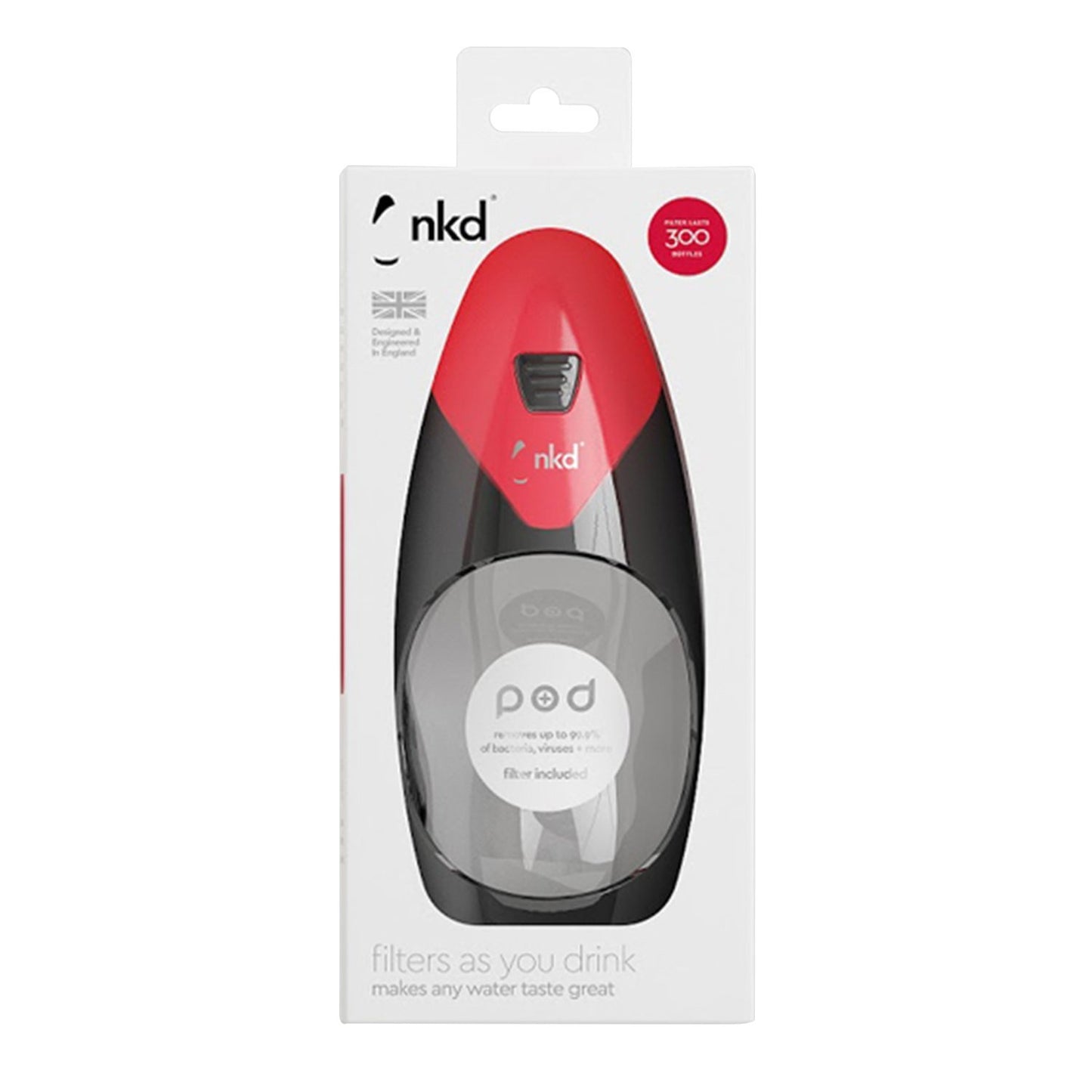 NKD Pod 585 ml Water Filter Bottle - Red - PF5X1-201660 - Jashanmal Home