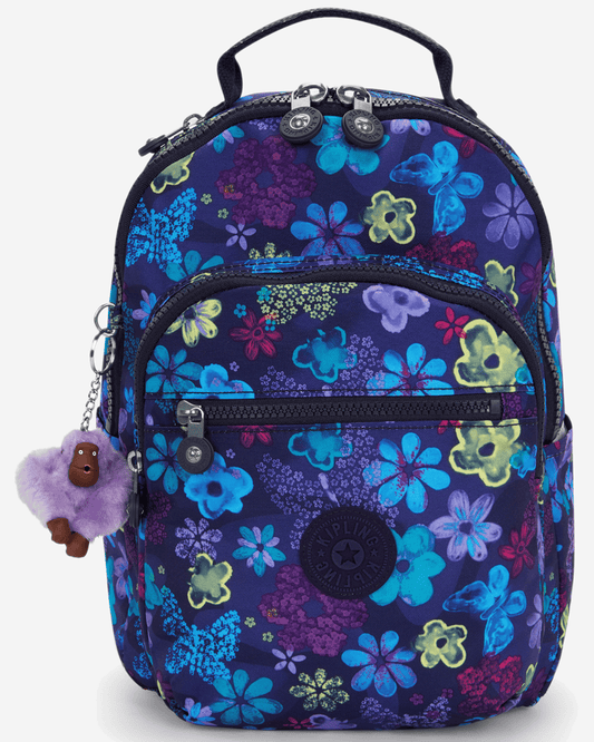 Kipling  Seoul S Dark Flwr Stamp Small Backpack (with Tablet Compartment) I5357-4FM