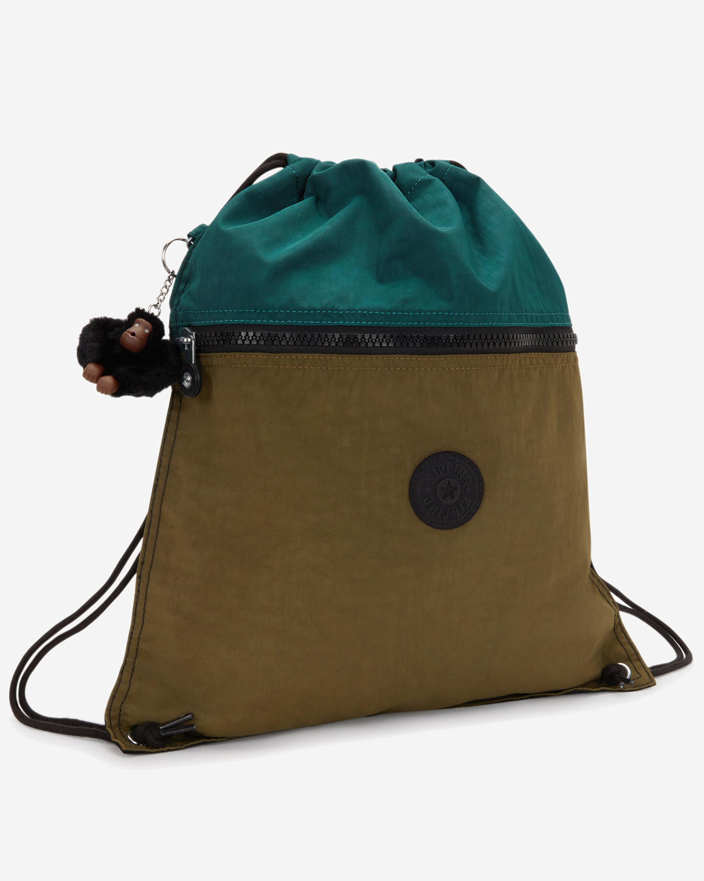 Kipling  Supertaboo Black Khaki Bl Medium Backpack with Drawstring 09487-5FY