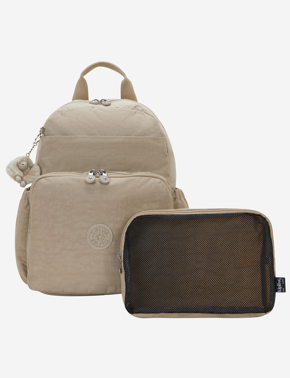 KIPLING Maisie حقيبة ظهر متوسطة للأطفال باللون البني الفاتح (مع حصيرة تغيير الحفاضات) I3339-4PW