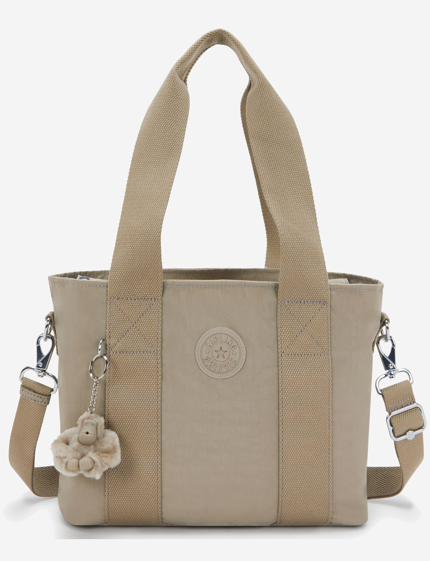 KIPLING Minta M Up حقيبة توت متوسطة بلون رمادي فاتح ناعم (مع حزام كتف قابل للإزالة) I8642-4PW