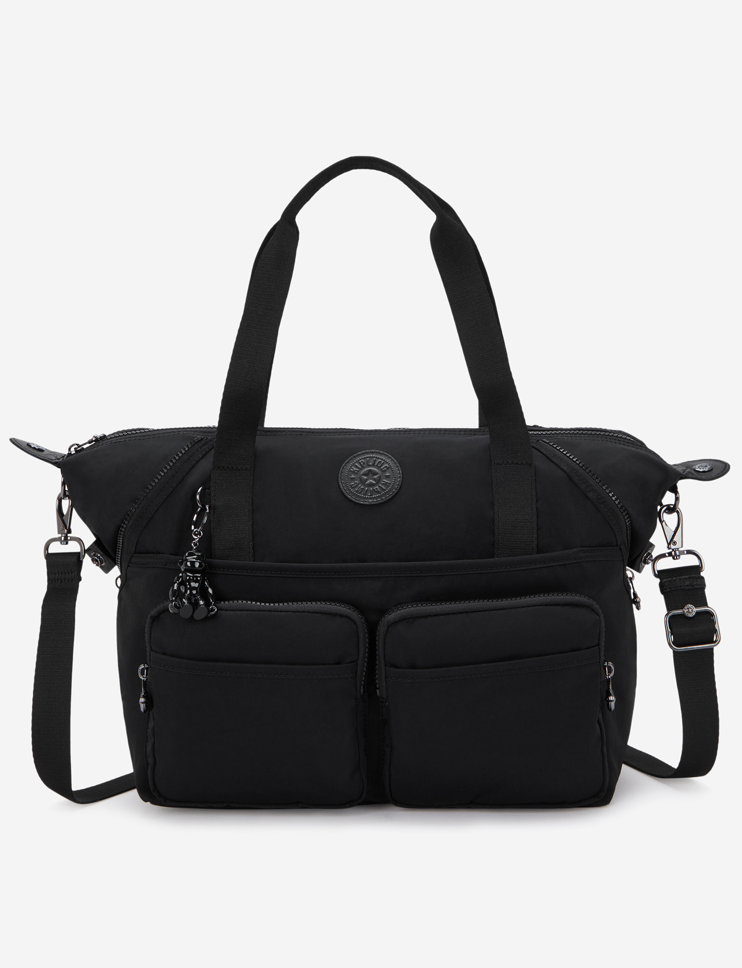 حقيبة كتف KIPLING New Art Duo Pocket Infinite Black متوسطة (مع حزام كتف قابل للإزالة) I8472-2EN