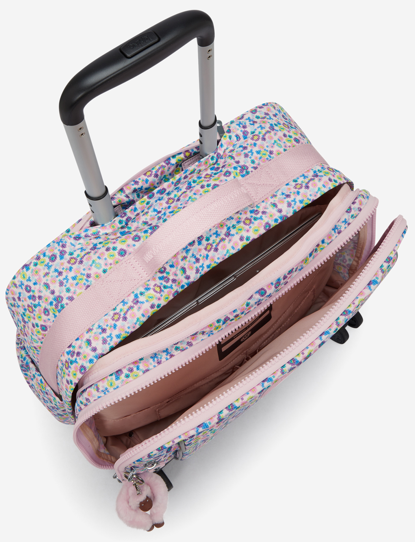 KIPLING New Storia Digi Flower Prt حقيبة مدرسية بعجلات للأطفال مع جيب للابتوب I4847-7ER