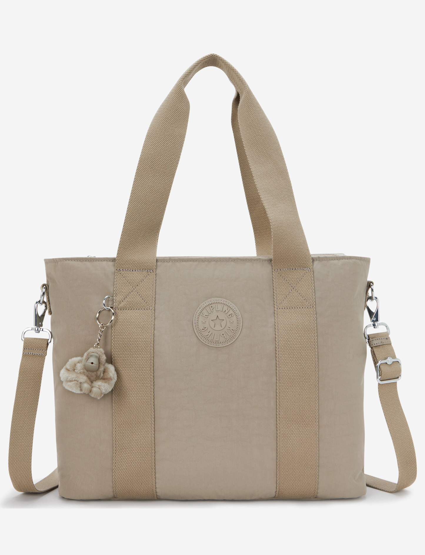 KIPLING حقيبة يد كبيرة ناعمة بلون رمادي ترابي فاتح (مع حزام كتف قابل للإزالة) I8258-4PW