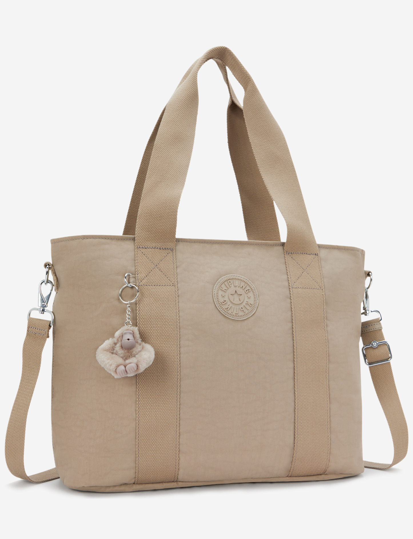 KIPLING حقيبة يد كبيرة ناعمة بلون رمادي ترابي فاتح (مع حزام كتف قابل للإزالة) I8258-4PW
