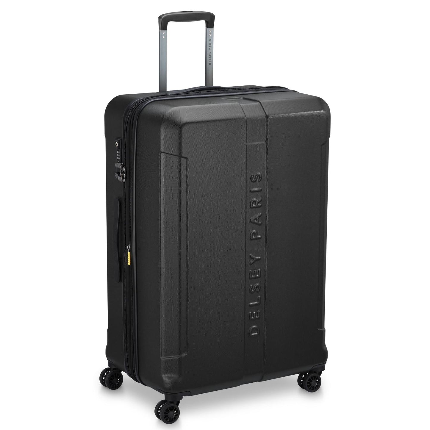 حقيبة سفر صلبة من Delsey Paris Depart مقاس 80 سم، مزودة بأربع عجلات مزدوجة قابلة للتمدد، وحقيبة سفر سوداء اللون - 00314583000 X9