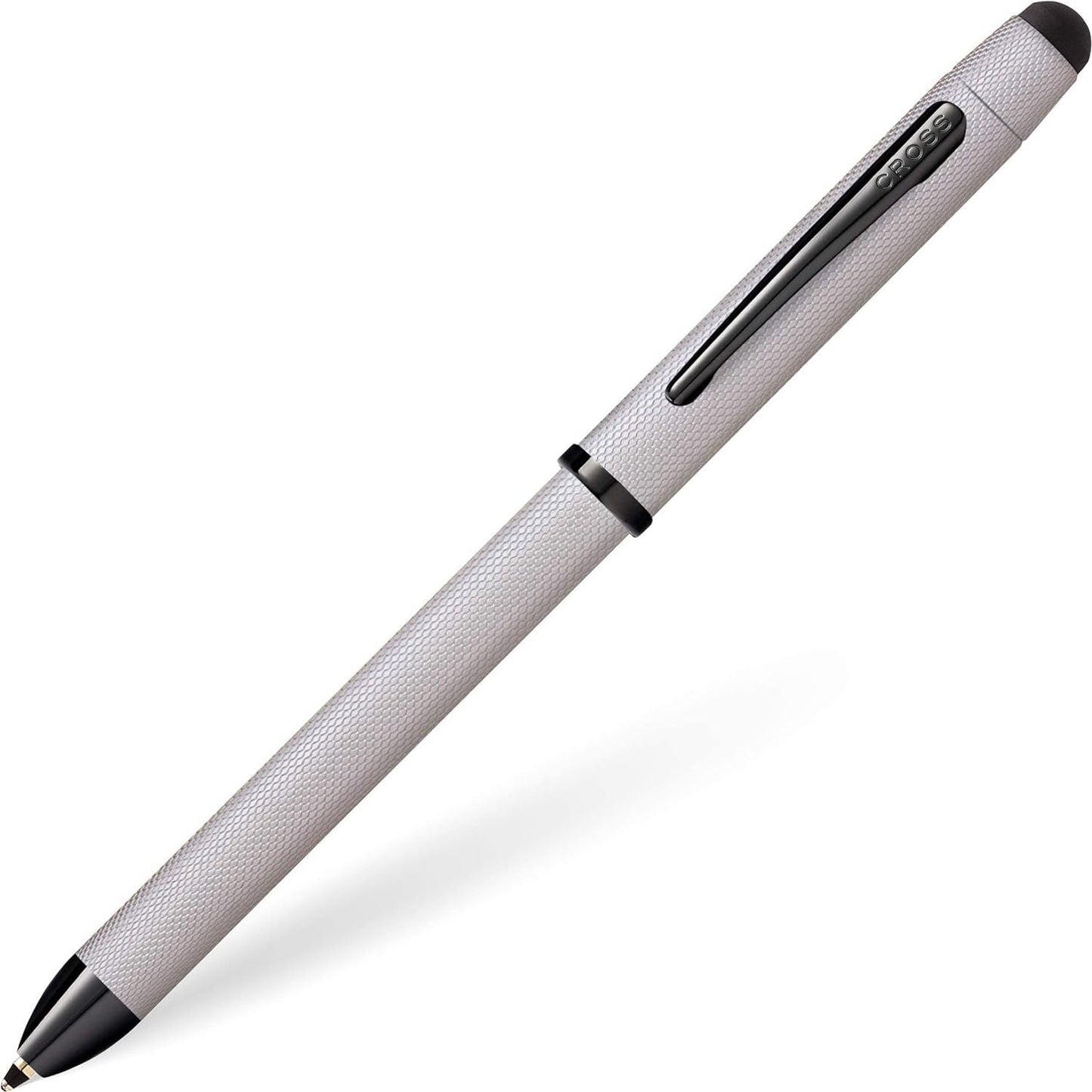 Cross Tech3+ Multi Function Pen. Brushed Chrome With Engraved Engine-Turned Diamond-Pattern Finish With Black Pvd Appointments, 0.5Mm Lead And Optional Stylus. - AT0090-21
