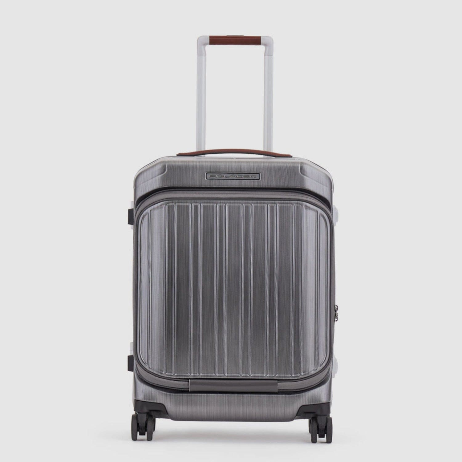 Piquadro PQLM-FRAME 55cm Fast-Check With Compute Holder Hardcase 4 Double Wheel Cabin Luggage Trolley Black / Light Brown - BV4426PQLM/NCU