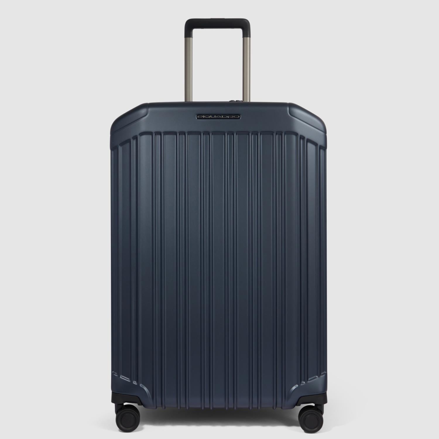 Piquadro Pq-Light Large Size Expandable Trolley With 4 Wheels In Polycarbonate Matt Blue