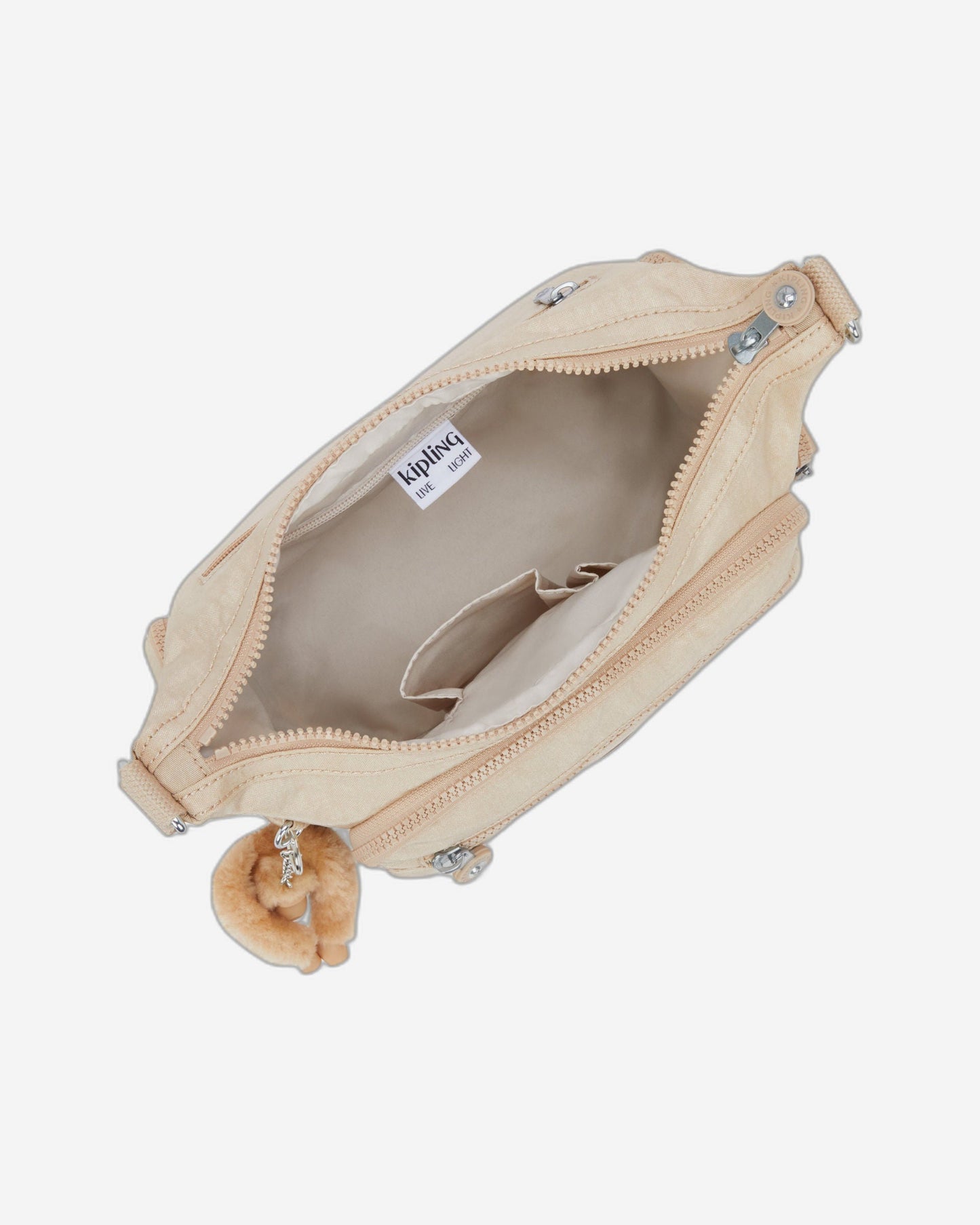 حقيبة كروسبودي متوسطة Kipling Gabbie S لامعة باللون البيج I2532-5DV