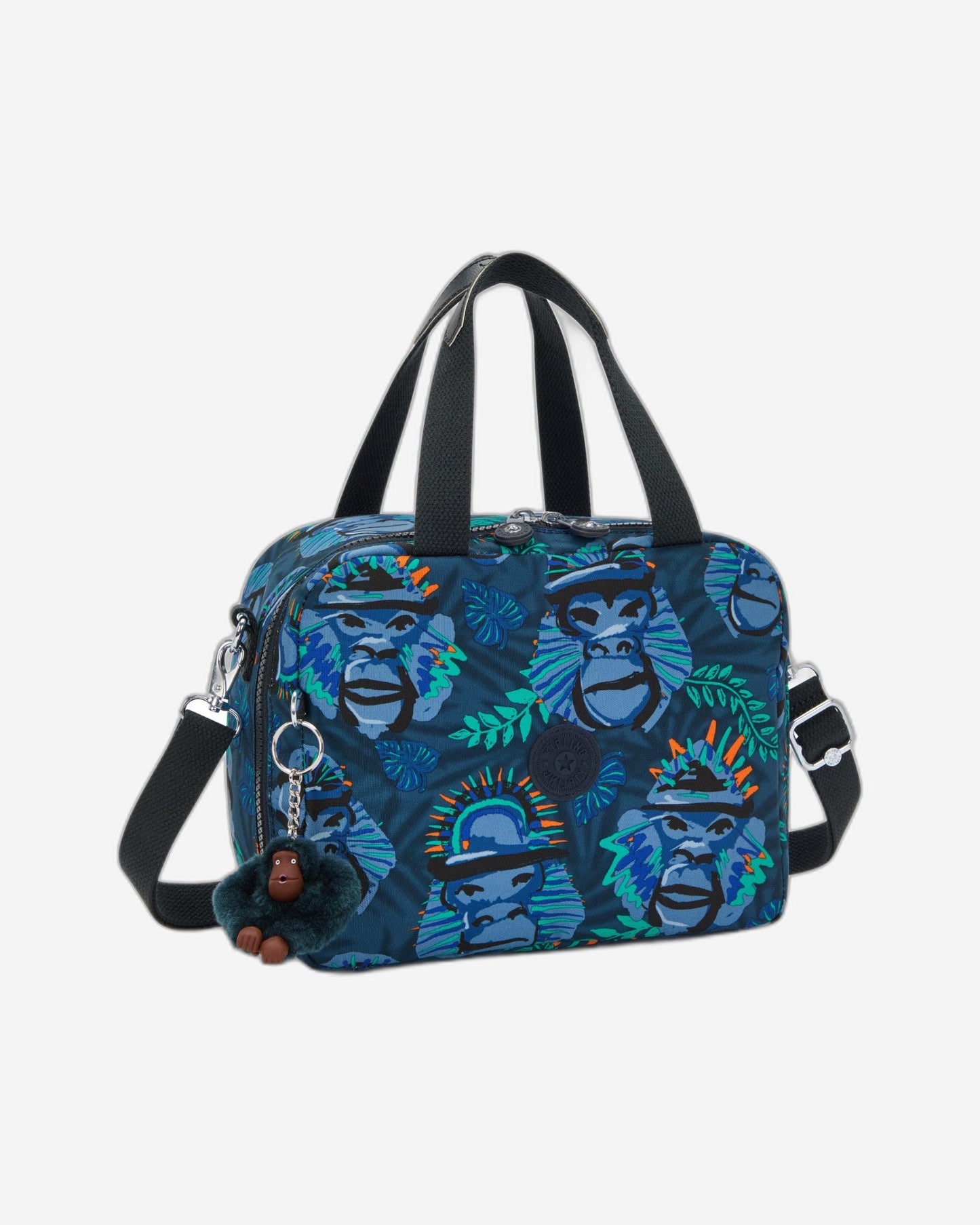 حقيبة غداء كبيرة من Kipling Miyo Blue Monkey Fun مع جراب عربة C2I2989-8HJ