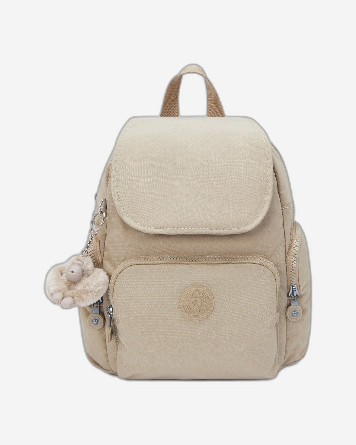 حقيبة ظهر صغيرة من Kipling City Zip Mini Signature باللون البيج المنقوش I4697-96A