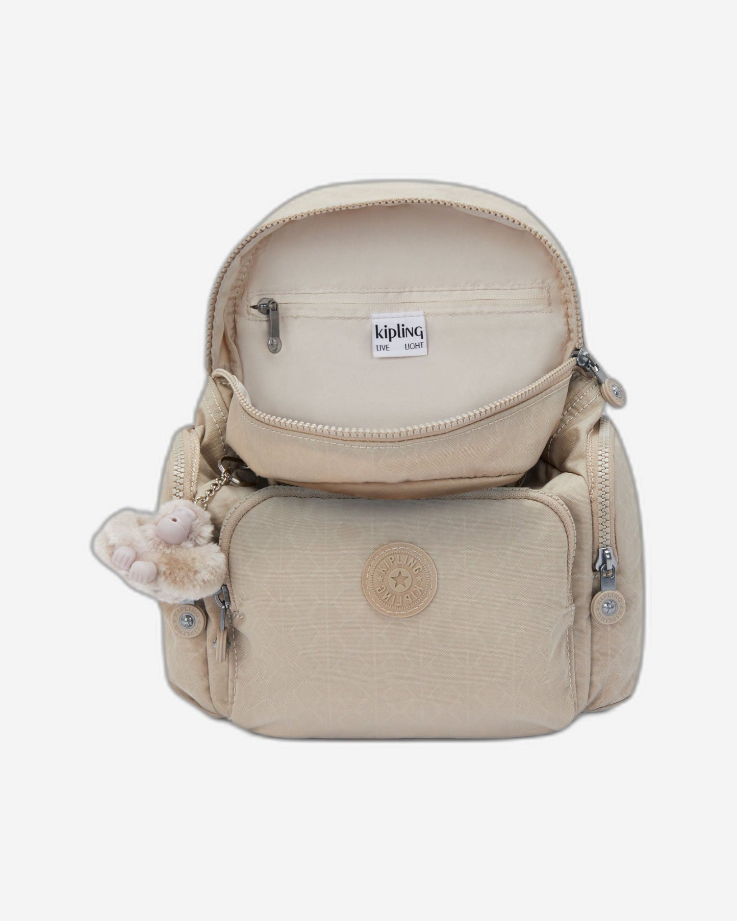 حقيبة ظهر صغيرة من Kipling City Zip Mini Signature باللون البيج المنقوش I4697-96A