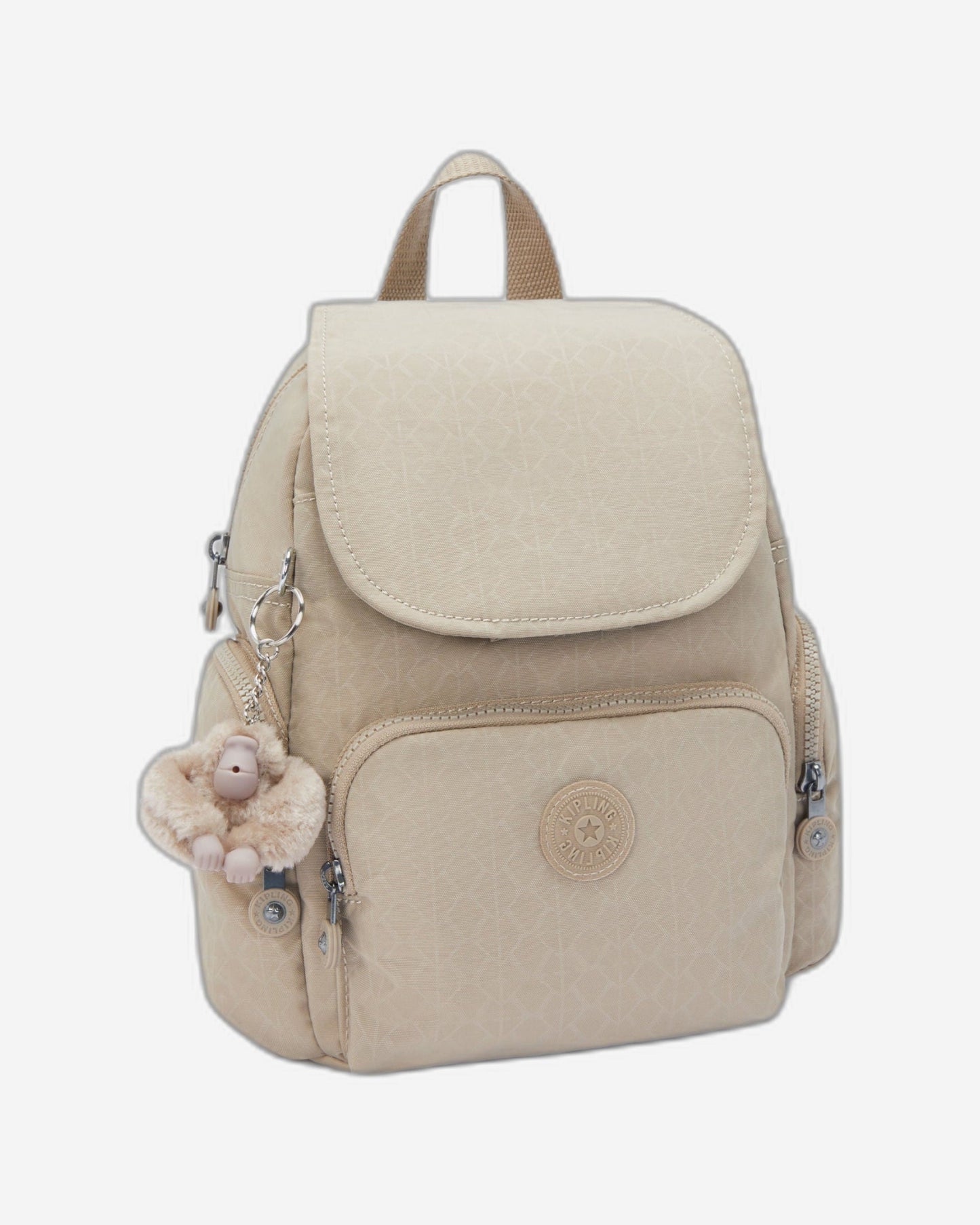 حقيبة ظهر صغيرة من Kipling City Zip Mini Signature باللون البيج المنقوش I4697-96A