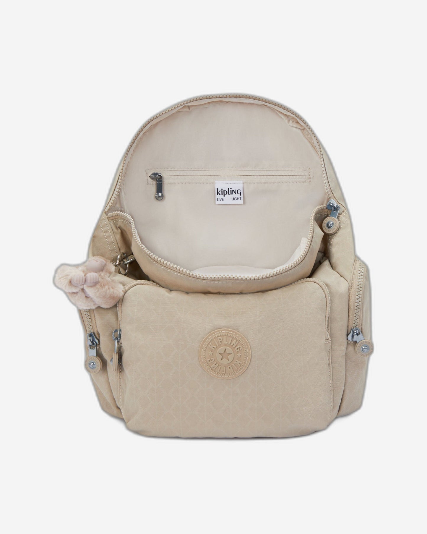 حقيبة ظهر صغيرة من Kipling City Zip S Signature باللون البيج المنقوش I5634-96A