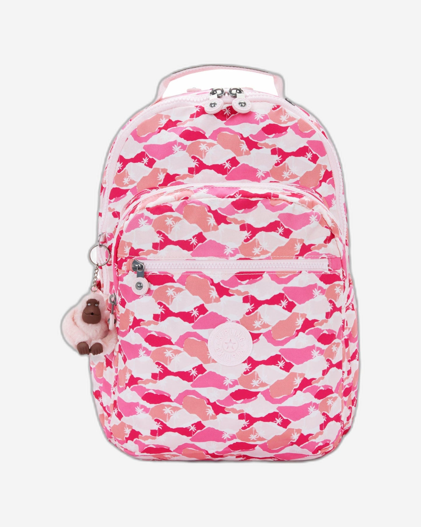 حقيبة ظهر Kipling Seoul Lap Pink Palm كبيرة مع حجرة للكمبيوتر المحمول I5816-1BV