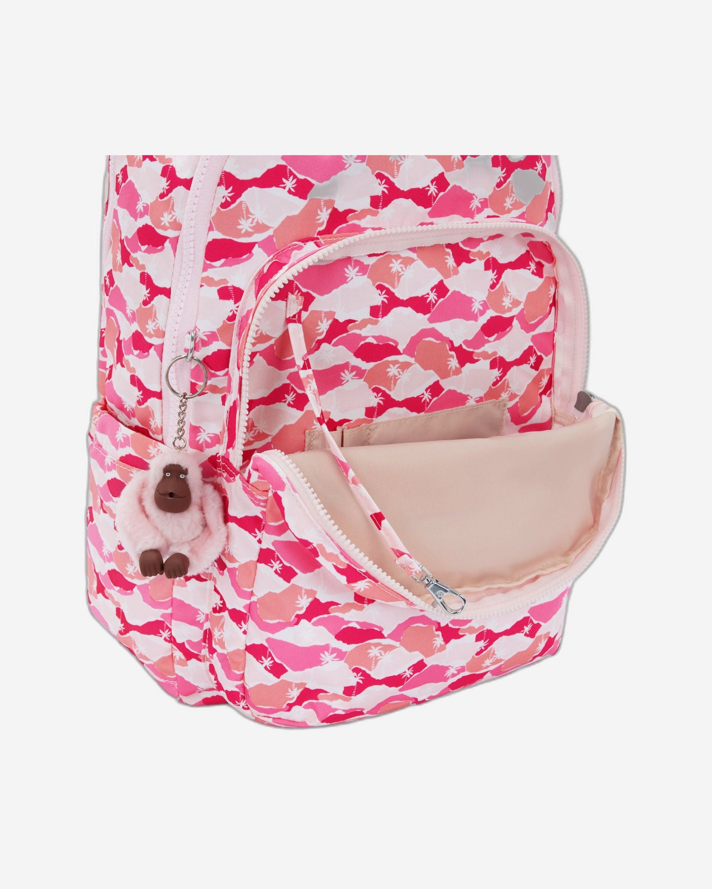 حقيبة ظهر Kipling Seoul Lap Pink Palm كبيرة مع حجرة للكمبيوتر المحمول I5816-1BV