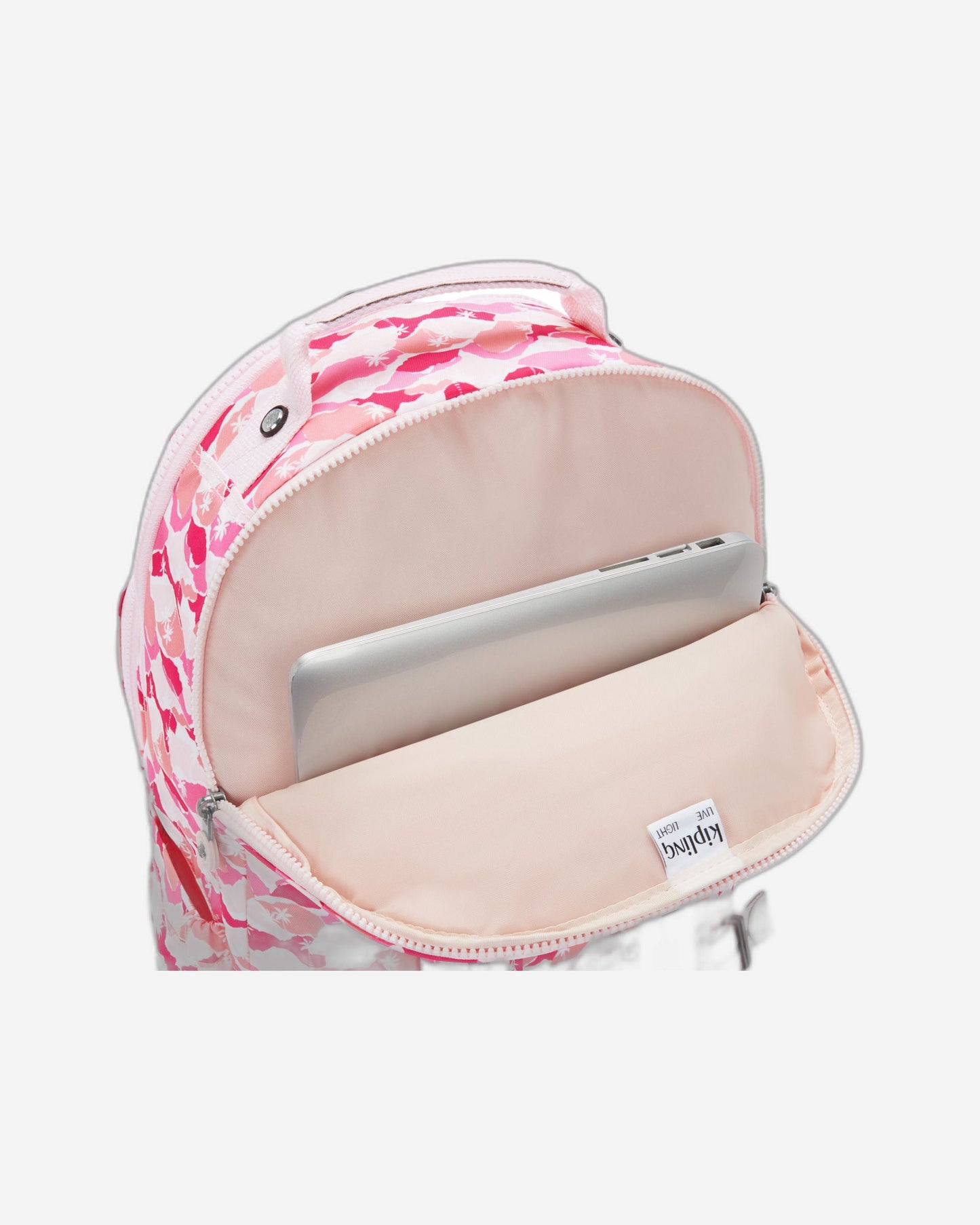 حقيبة ظهر Kipling Seoul Lap Pink Palm كبيرة مع حجرة للكمبيوتر المحمول I5816-1BV