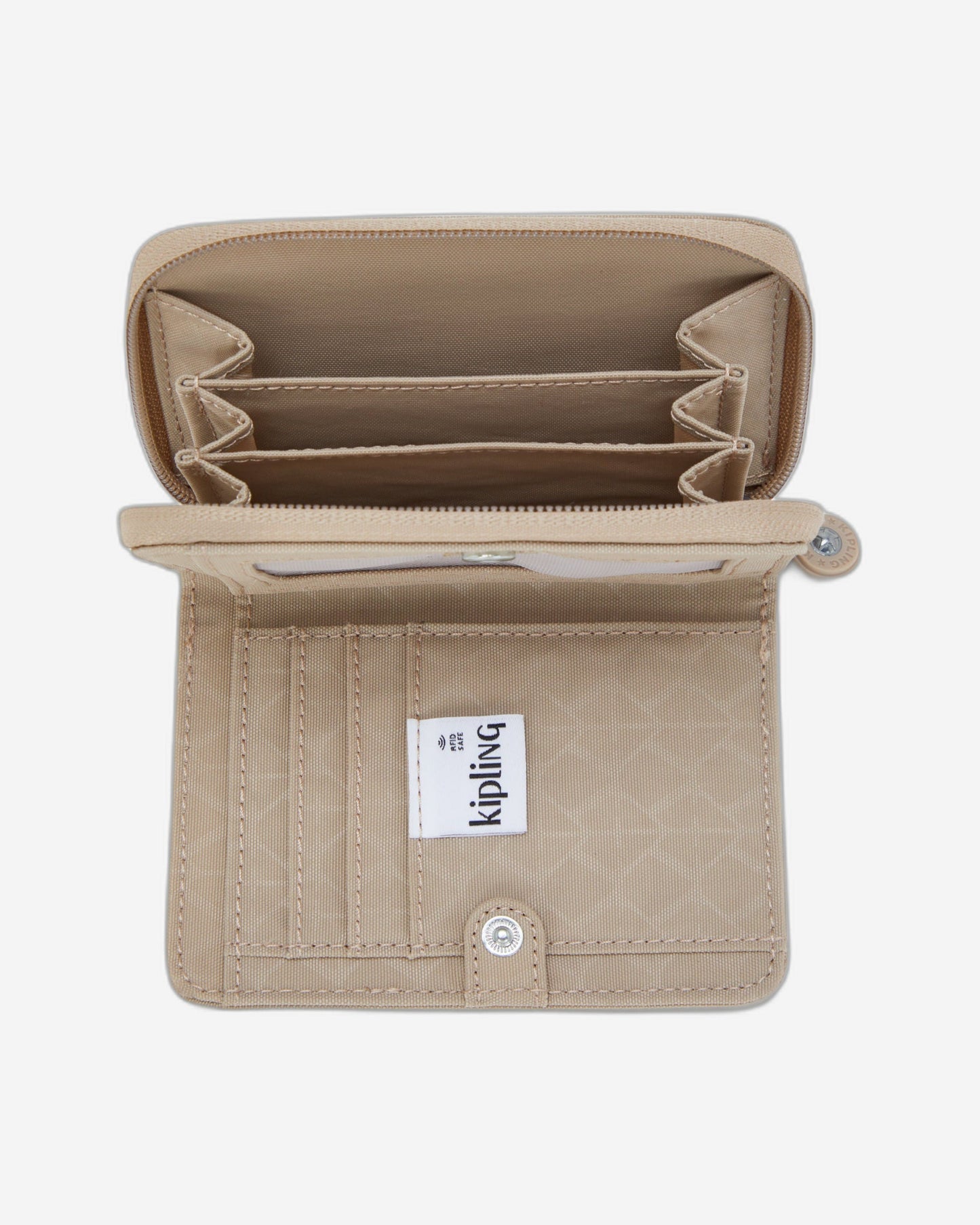 محفظة Kipling Money Love Signature متوسطة الحجم منقوش عليها شعار بيج I7276-96A