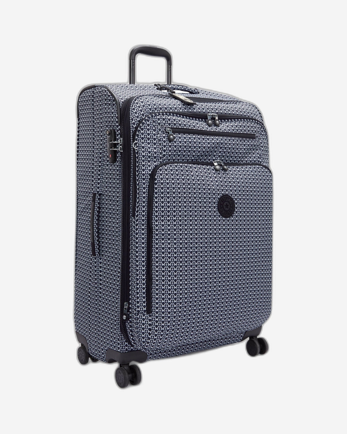 Kipling New Youri Spin حقيبة سفر بعجلات كبيرة قابلة للتوسيع بنقشة Signature C2I7640-DD2