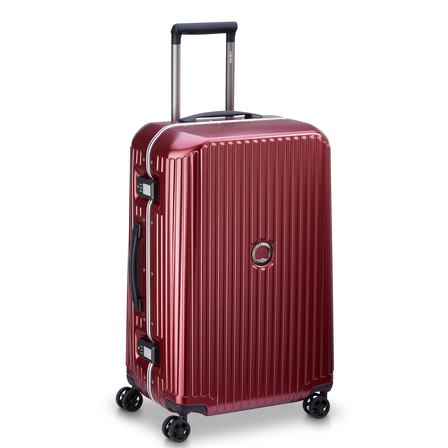 عربة أمتعة Delsey Paris Securitime Frame 68Cm Hardcase 4 Wheel Check-In Luggage Case - أحمر - 00217481104