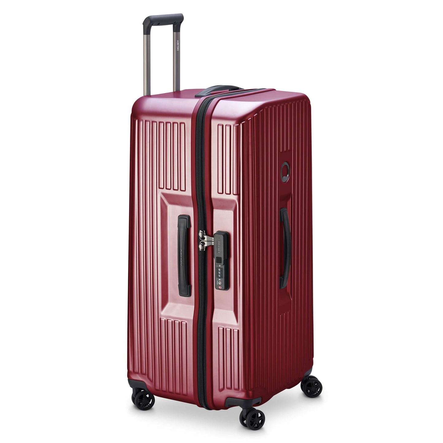 حقيبة سفر Delsey Paris Securitime Trunk 80Cm Hardcase 4 Double Wheels Check-In Luggage Trolley باللون الأحمر - 00217382804