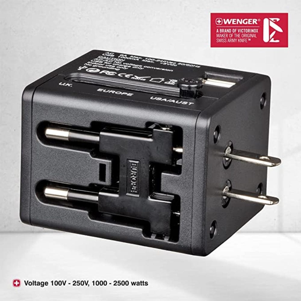 محول سفر وينجر مع شاحنين USB أسود - 604559
