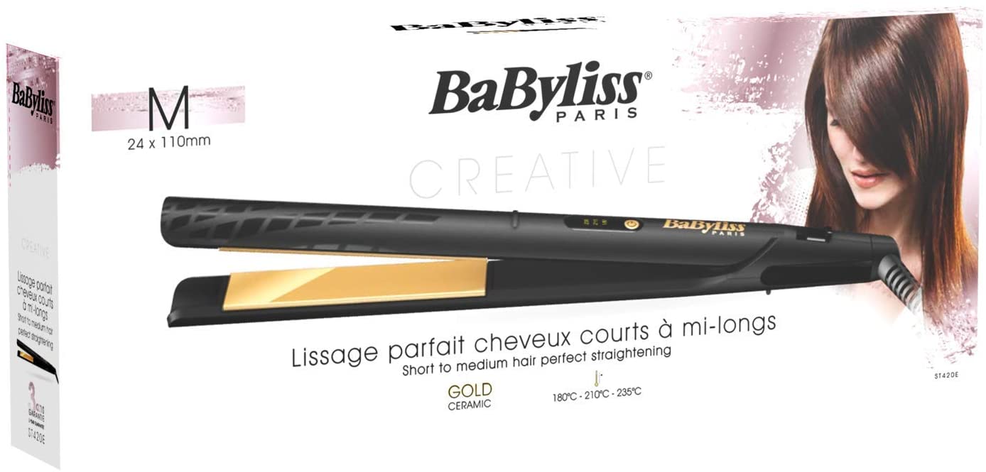مكواة فرد الشعر Babyliss Babst420Sde، 3 درجات حرارة LED، 24 مم - ذهبي