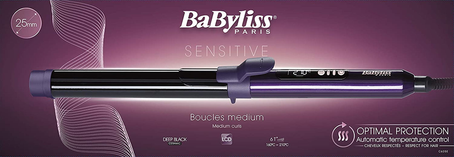 مكواة تجعيد الشعر Babyliss Babc625Sde، 6 درجات حرارة، 25 مم - أسود/أرجواني