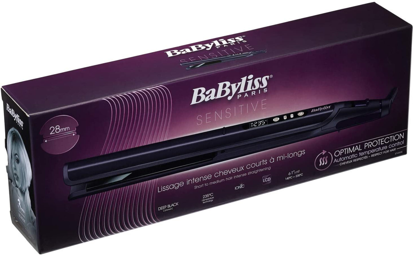 مكواة فرد الشعر Babyliss Babst450Sde، 28 مم - أسود/أرجواني
