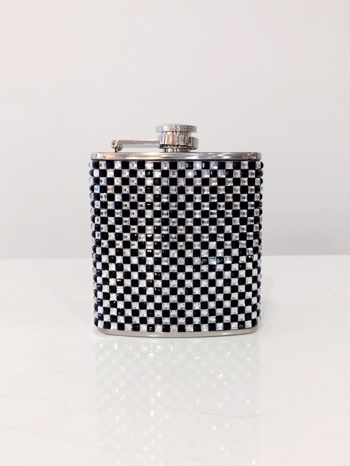 6OZ HIP FLASK BLK&WHT STONE 201 S/S