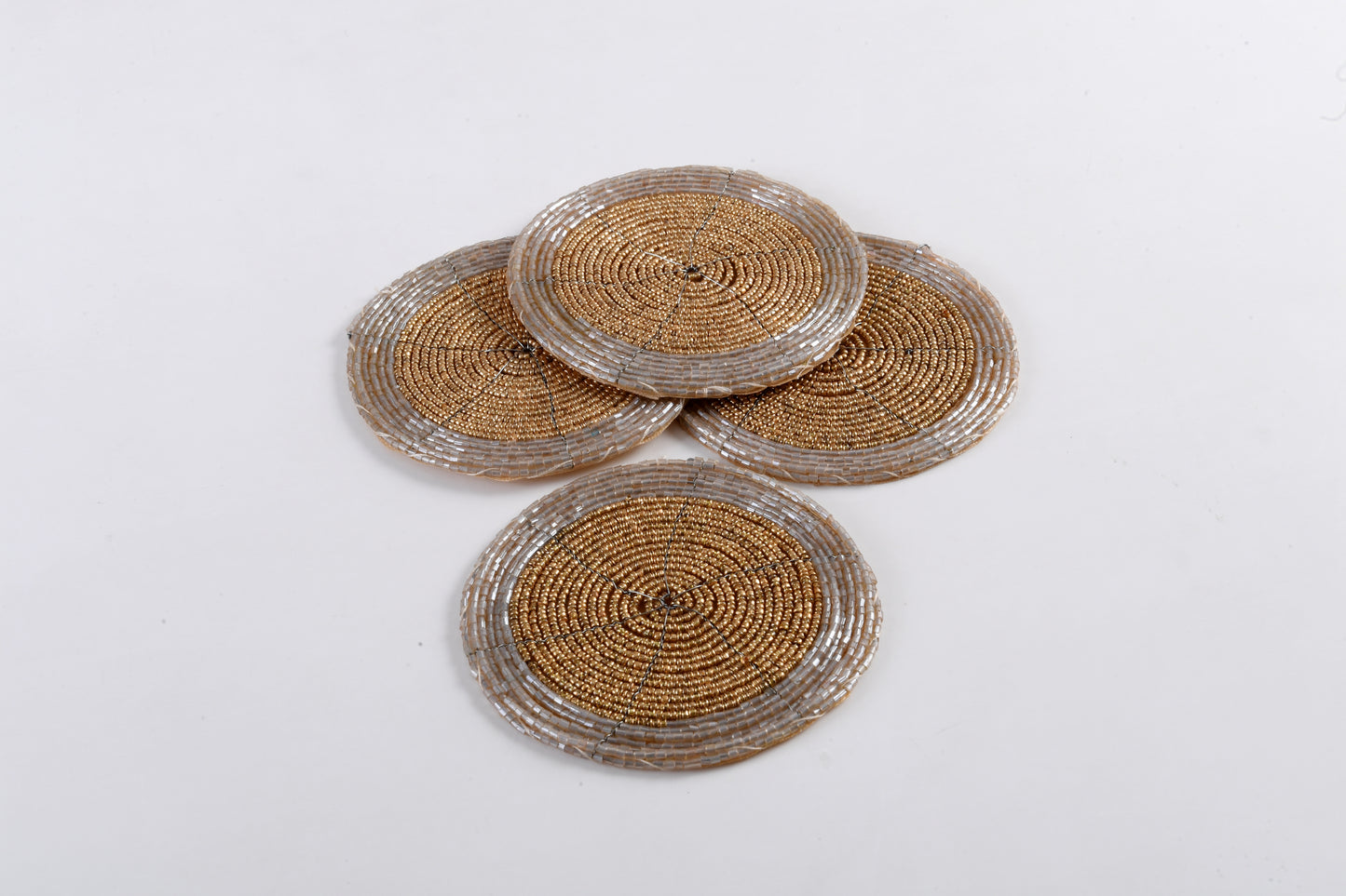 ARVD BEADED COASTER SET/4 UNIQ GOLD 4X4