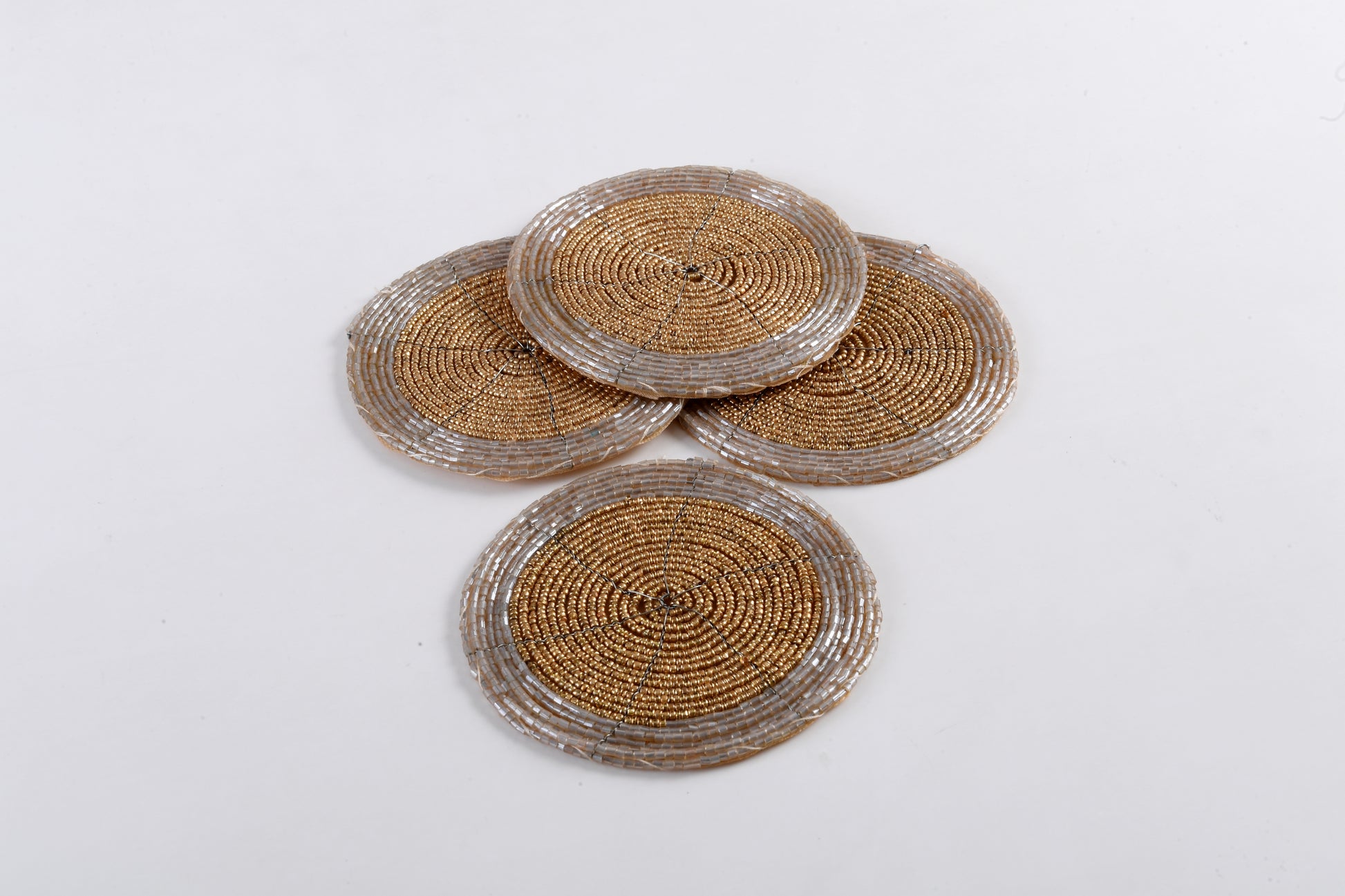 ARVD BEADED COASTER SET/4 UNIQ GOLD 4X4