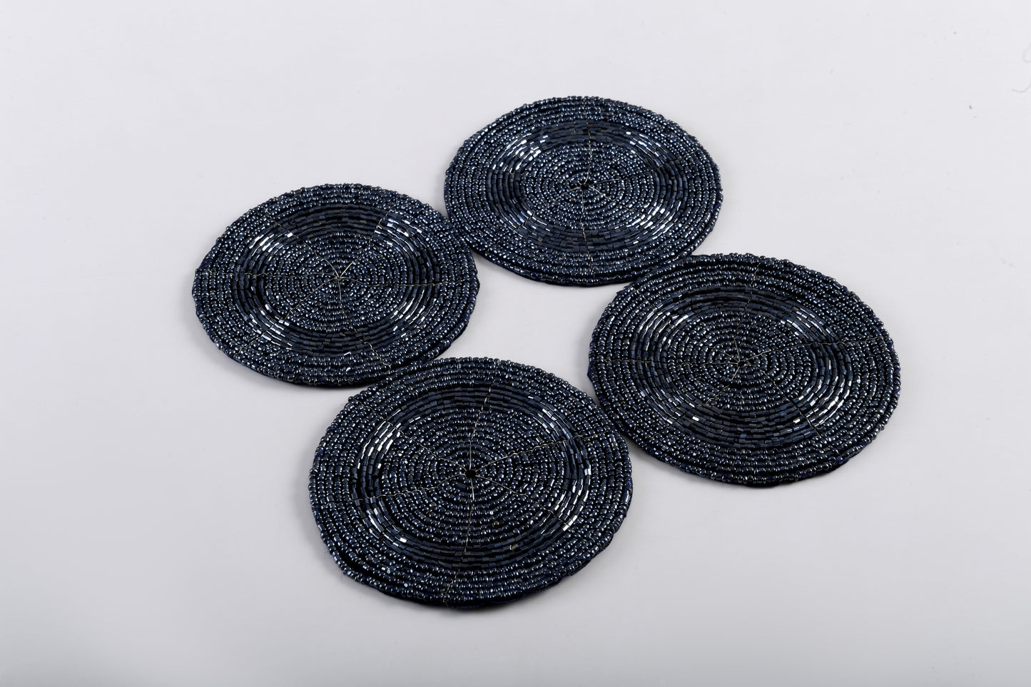 ARVD BEADED COASTER SET/4 LR BLUE 4X4