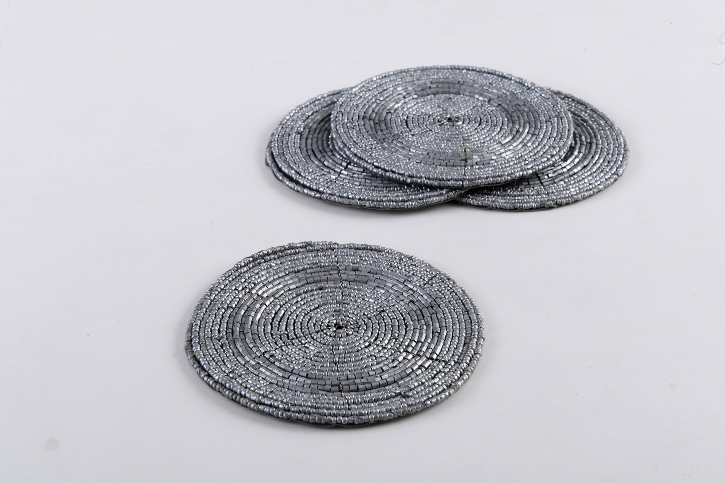ARVD BEADED COASTER SET/4 DUST SILVER 4X4