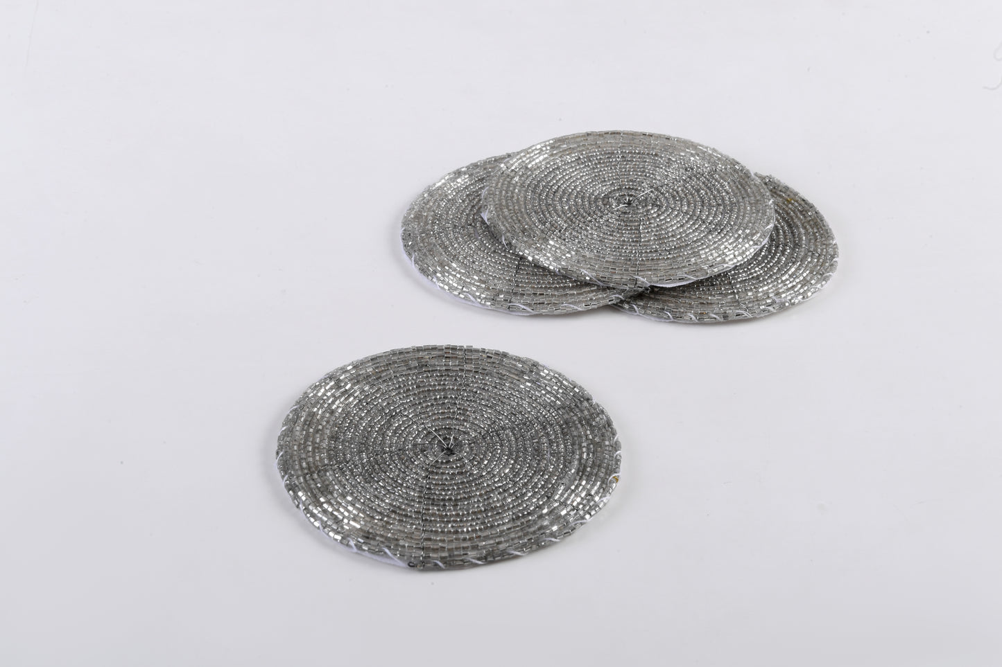 ARVD BEADED COASTER SET/4 SILVER 4X4