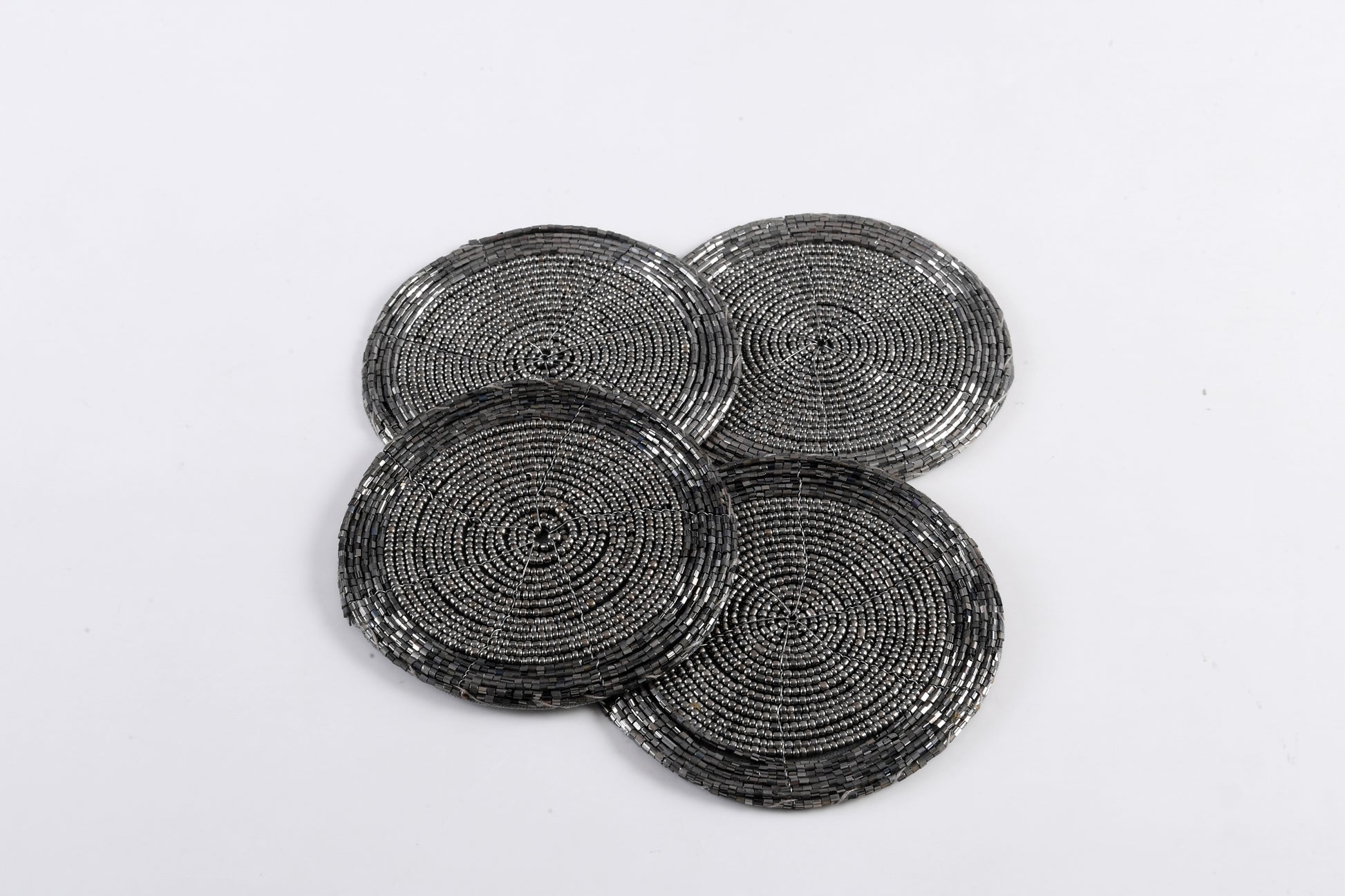 ARVD BEADED COASTER SET/4 SMOKE GREY 4X4