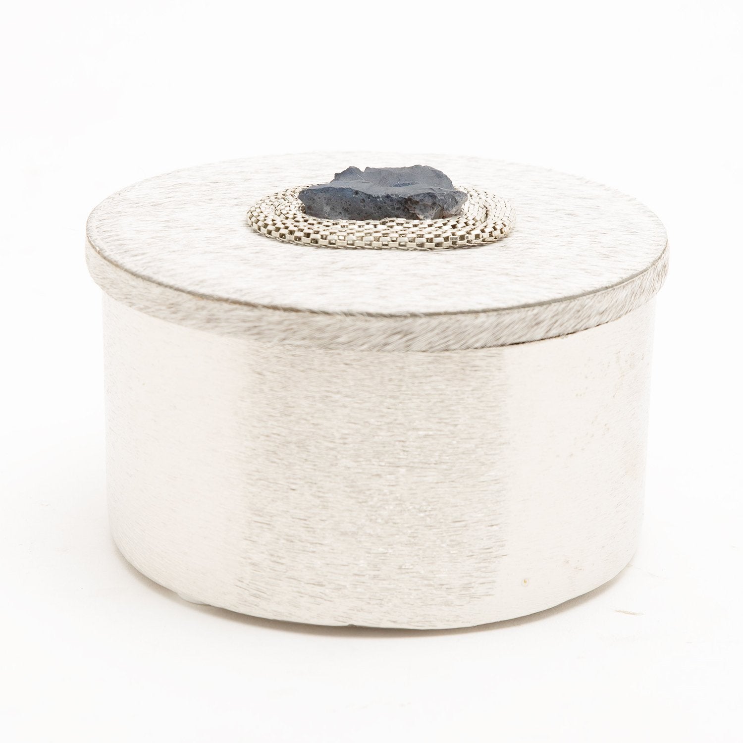 PANACHE DECO BRUSHED METAL BOX WITH HAIRON LEATHER 6.5IN - 90126