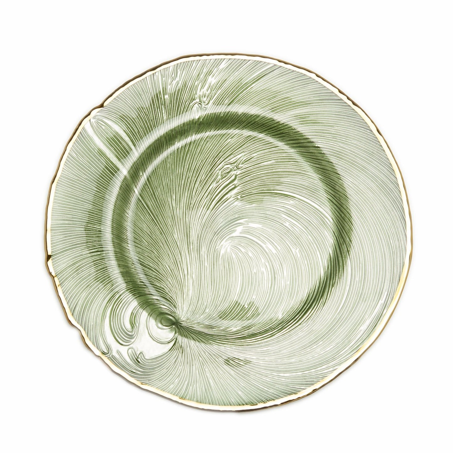 GLASS CHARGER PLATE 33CM GREYISH-GREEN PTD GOLD RIM - 1Q953-558G