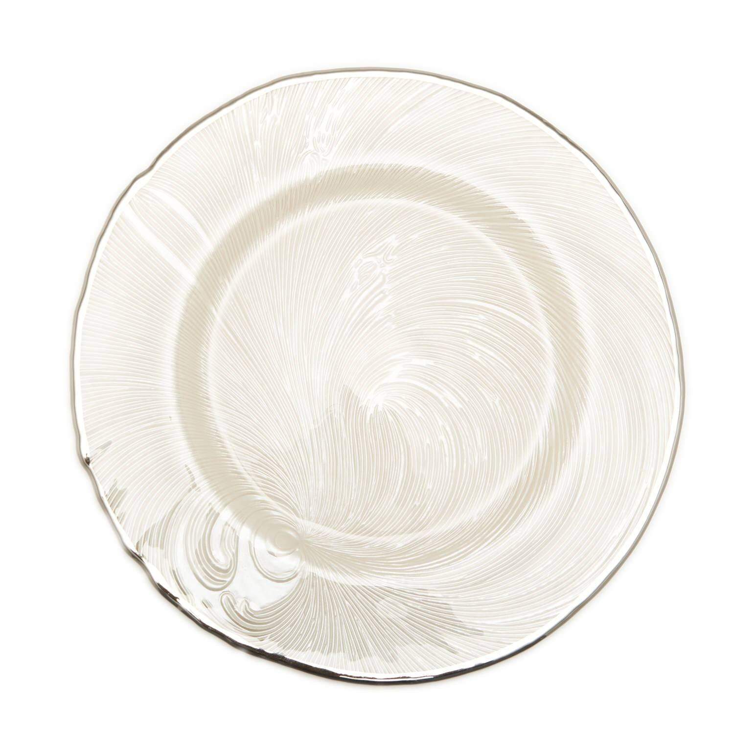 GLASS CHARGER PLATE 33CM WHITE PAINTED SILVER RIM - 1Q953-014S